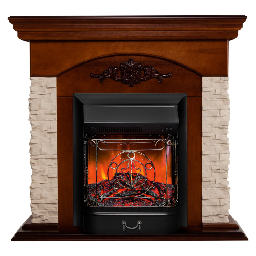 Электрокамин RealFlame Neapolis NT орех с очагом Majestic Lux Black