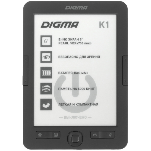 Электронная книга Digma K1 6" E-ink HD Pearl 758x1024 темно-серый