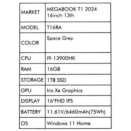 16" Ноутбук Tecno Megabook T16RA серый