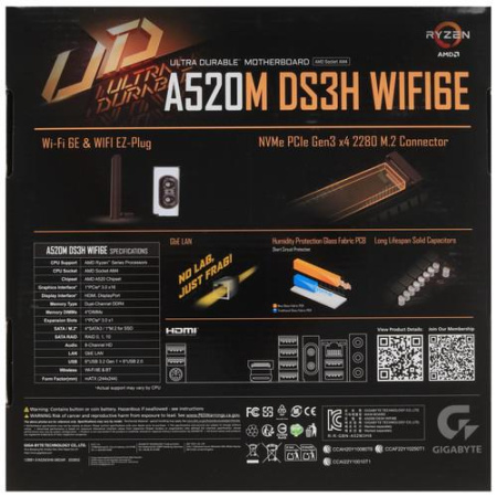 Материнская плата GIGABYTE A520M DS3H WIFI6E
