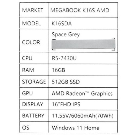 16" Ноутбук Tecno Megabook K16S серый